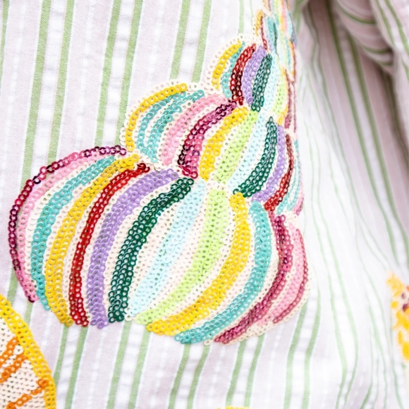 Queen Of Sparkles Striped Sea Shell Button Up Top